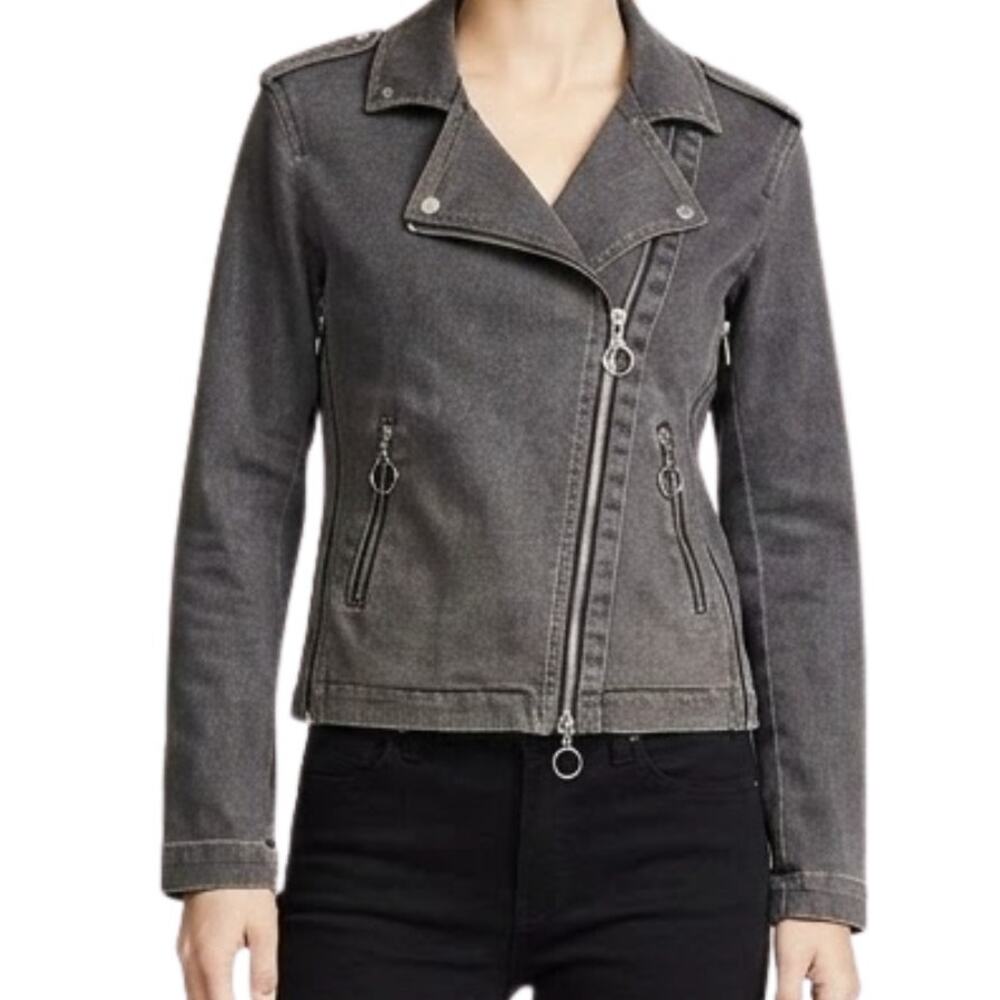 Katz Charcoal Gray Asymmetrical Zipper Pockets Moto Biker Jacket Size 34 / XS
